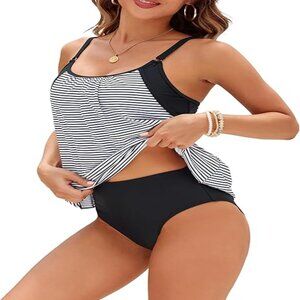 NWT Two Piece Tankini Swimsuit for Women High Waisted Tummy Control SZ S